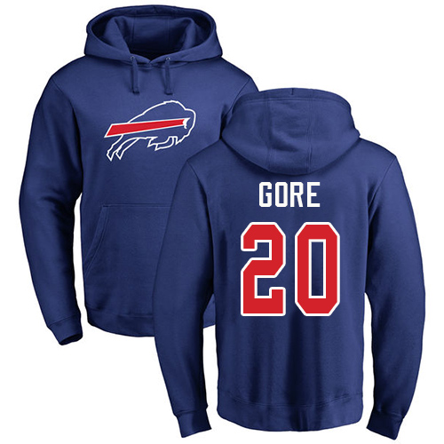 Men NFL Buffalo Bills #20 Frank Gore Royal Blue Name and Number Logo Pullover Hoodie Sweatshirt